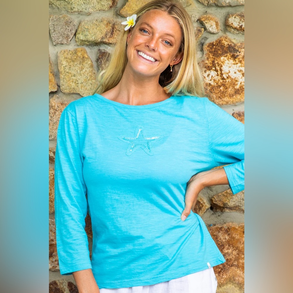 🆕 West Indies Wear Teal Starfish 3/4 Top | S